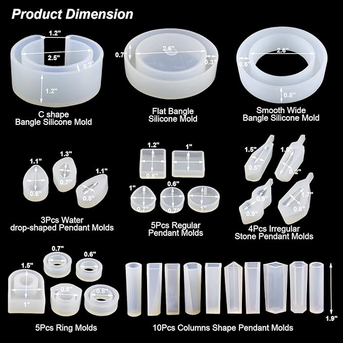 LET'S RESIN 30pcs Resin Jewelry Molds, Jewelry Molds for UV Resin, Resina Silicone Molds kit with Bracelet,Pendant,Ring for Epoxy Casting