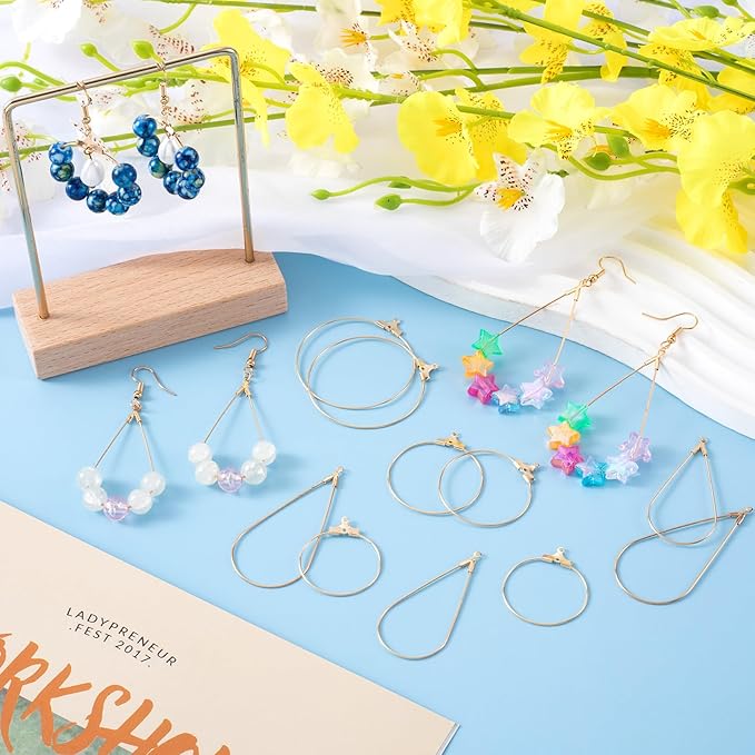 OIIKI 700pcs Hypoallergenic Earring Making Kit, Gold Plated Earring Hooks, Earring Beading Hoops, Clear Rubber Earrings Backs, Jump Rings for DIY Jewelry Making, Earring Making Supplies