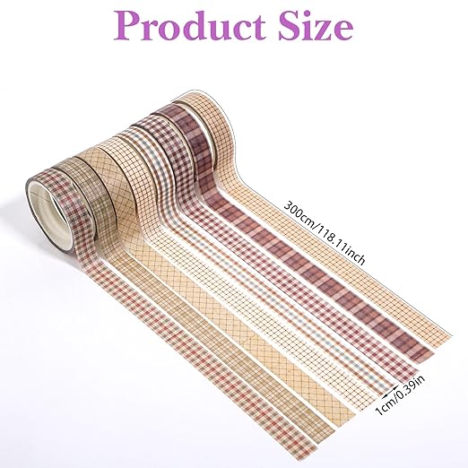 8 Rolls Flowers Arts Adhesive Tapes,Sakura Washi Tape Charming Vintage Washi Tape Set Thin Retro Decorative Masking Tapes for Journals Scrapbooking DIY Crafts Planners Gift Wrapping(Lattice)