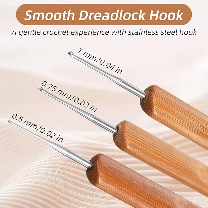 3 PCS Dreadlock Crochet Hooks for Hair 0.75mm 0.5mm 1mm Needle Tip Needle Tool for Braid Craft Weaving Crochet Hooks Tool for Hair