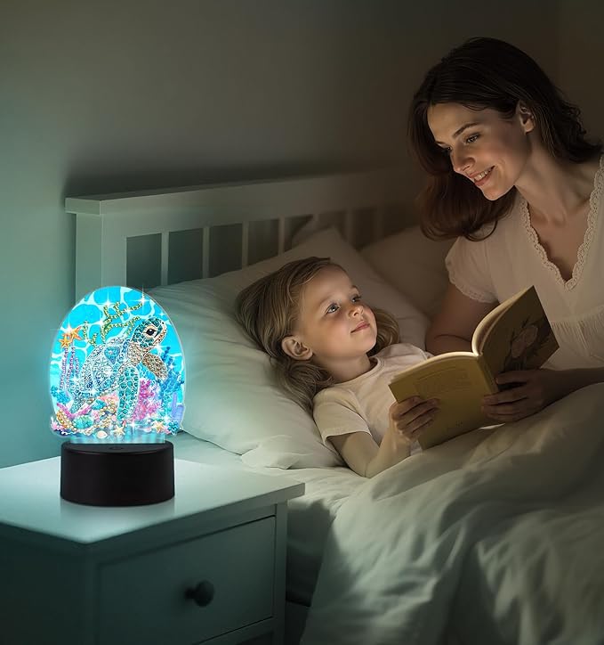 ALKALO Diamond Painting Night Light, Diamond Painting Kits for Adults Desktop Ornaments for Table Tabletop Decor Diamond Art Accessories for Adult Beginner Touch Lamp for Bedrooms Living Room- Turtle
