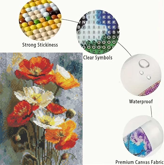 Diamond Art Painting Kits for Adults Beginners, DIY Diamond Painting Kits for Flowers,5D Full Drill Diamond Flowers Painting Kits for Home Wall Decor 12x16 Inch