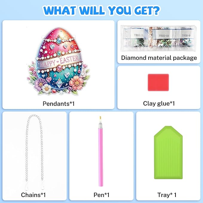 Bowetile Easter Hanging Diamond Art Kits for Adults, 5D Special Shape Diamond Painting Egg Kits, Easter Egg Diamond Gem Art Suncatchers Painting Pendant Home Decor, Gifts for Easter