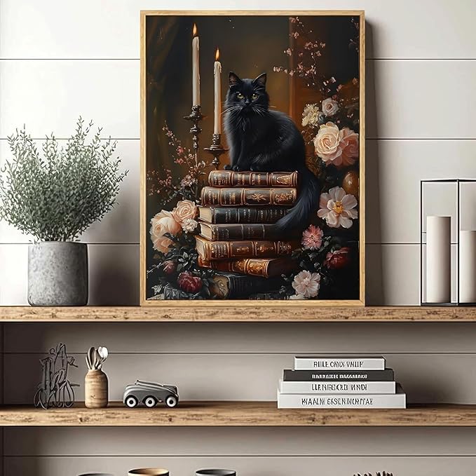 EIBEILI Vintage Cat Diamond Art Kits for Adults Beginners, DIY Vintage Book Diamond 5D Paint with Diamonds Pictures Gem Full Drill Diamond Dots Crystal Kits for Home Wall Decor Gifts 12x16in