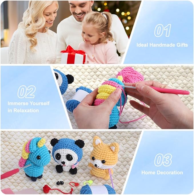 Autglint Panda Crochet Kit for Beginners, Learn to Crochet Starter Kit with Pre-Started Yarn & Easy-to-Follow Video Tutorials, DIY Amigurumi Animal Kit for Adults Kids Gift
