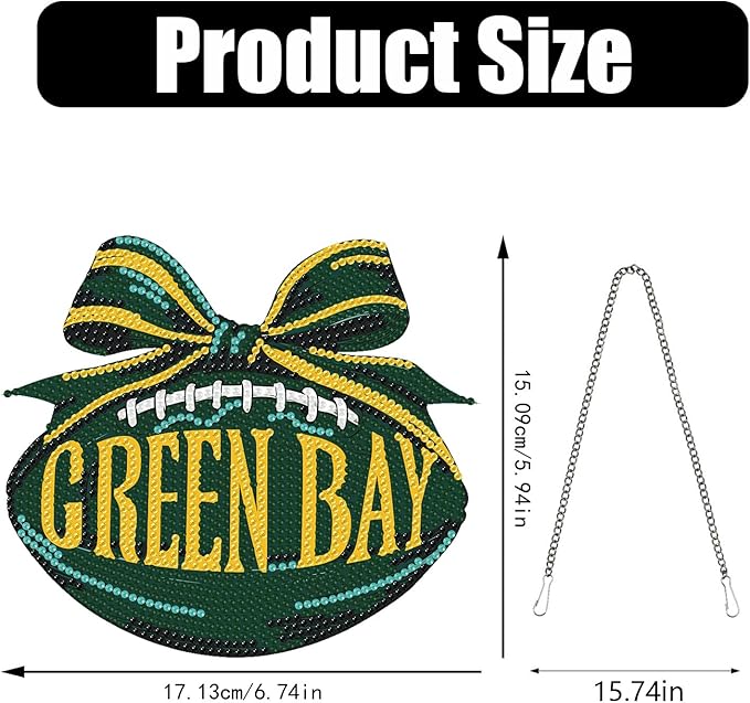 Rertcioph Football Diamond Art Hanging Kit for Adults, DIY Acrylic 5D Diamond Painting Hanging Ornament for Green Bay Home Wall Decor and Gift