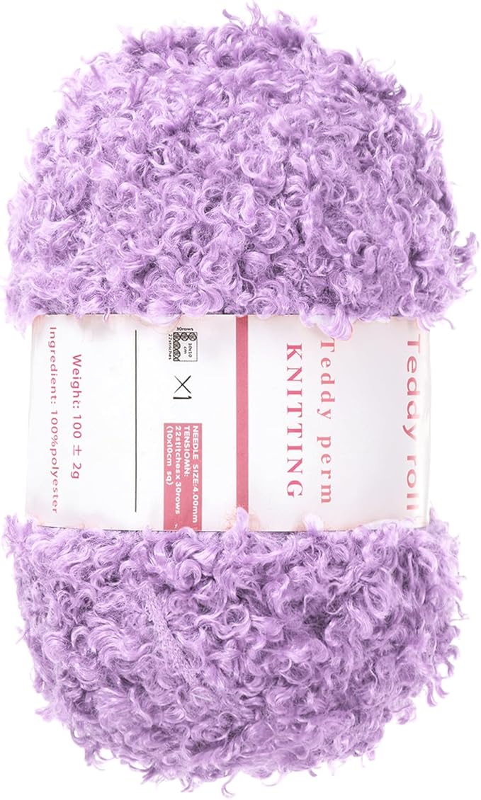 MECCANIXITY 1 Skeins Eyelash Yarn Fur Soft Fluffy Chunky Polyester Yarn Fuzzy Light Purple for Crocheting Knit DIY Clothes Bag - 55Yard/50m, 3.53oz