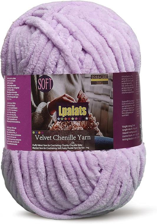 Baby Blanket Yarn for Crocheting - 1 Pack of 200g/7oz Chunky Chenille Yarn for Knitting Blankets Amigurumi - #6 Super Bulky - 174 Yards Soft Thick Plush Yarns (1, Light Purple)