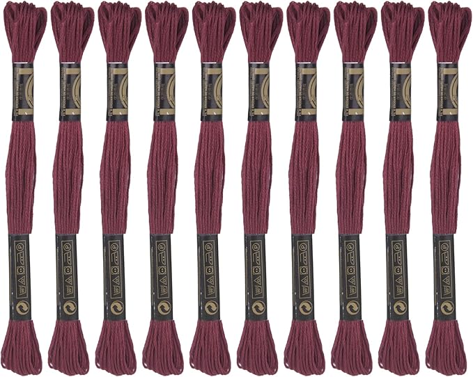 12 Skeins Premium Egyptian Embroidery Floss 9 Yards Each Egyptian Long Fiber Cotton Cross Stitch Thread for Embroidery Projects Bracelet. (12, Burgundy)