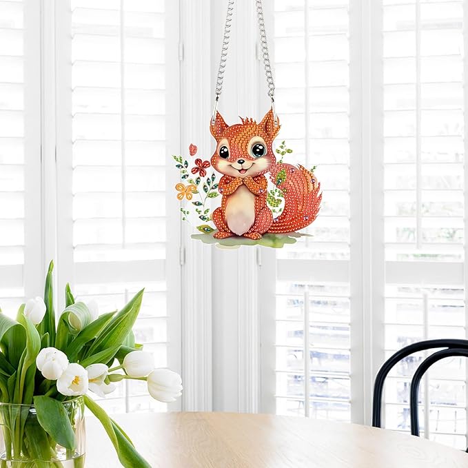 Tontut Easter Diamond Painting Wall Hanging, Squirrel Special Shape Diamond Painting Kit, Acrylic Crafted Diamond Art for Home Wall Garden Decoration