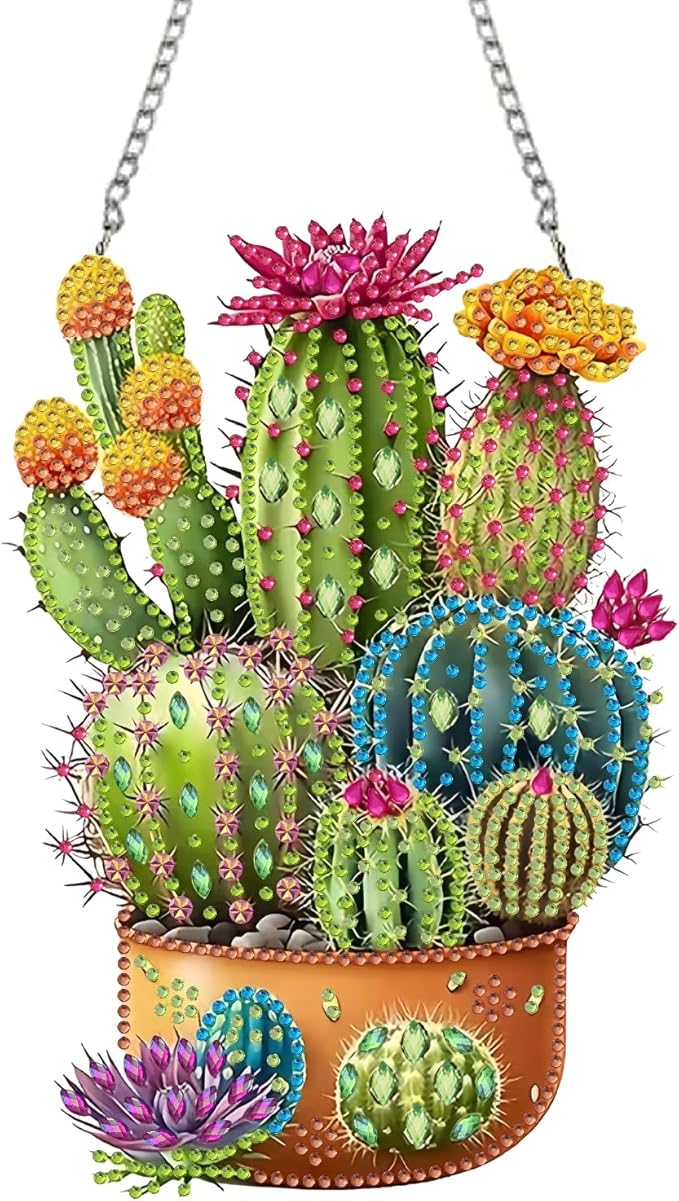 STGLCR Cactus Diamond Painting Kits for Adults Beginners, 5D Full Drill Succulents Crystal Art Ornament, DIY Plant Diamond Art Hanging Kit for Home Office Decor, DIY Craft Gift Set with Tools