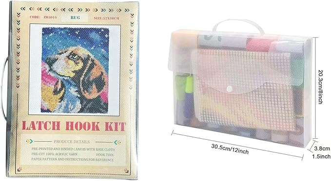 GLAECYY Latch Hook Kits Rug Crochet Yarn Kit Cushion Colour Pre-Printed Canvas Rug Needlework DIY Hook and Latch Kit (Star Dog)