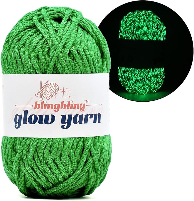Glow in The Dark Yarn - 100g/3.5oz DK #3 Light Weight, Beginner-Friendly Crochet & Knitting Supplies (Grass Green, 1 Pack)