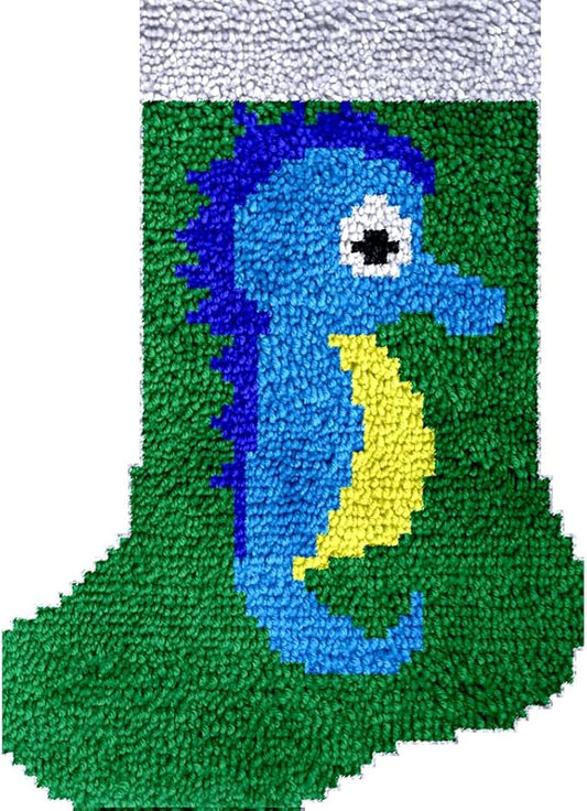 DL-YTG Latch Hook Kits Rug Christmas Seahorse Crochet Yarn Cushion Colour Pre-Printed Canvas Cover Rug Needlework DIY Hook and Latch Kit Home Decoration 17x12 inch