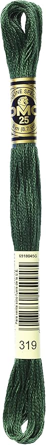 DMC 117-319 Mouline Stranded Cotton Six Strand Embroidery Floss Thread, Dark Pistachio Green, 8.7-Yard