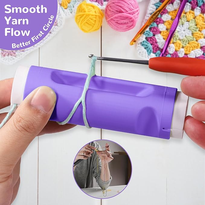 Crochet Loop Guide for Beginners, Durable Plastic 4" Crochet Holder with 6 Replaceable Sponges, Reusable Yarn Guide Tool Accessories for All Yarn Types, Easy Start Crochet Ring Aid (Purple)