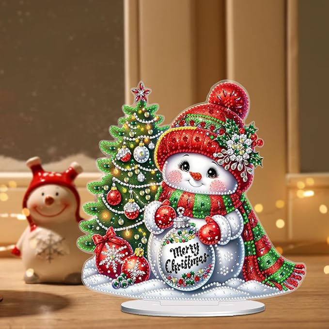 LAKEQUILL ﻿ Christmas Desktop Diamond Art Kit for Adults Christmas,DIY Stand Up Double Sided Special Shaped Diamond Art Desktop Ornaments for Home Office （ Xmas Snowman ）