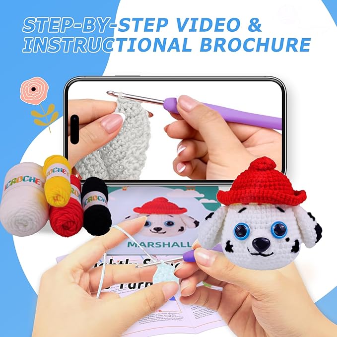Crochet Kit for Beginners Adults -Animals Start Crotcheting - Perfect Amigurumi Knitting Learn to Kit for Adult with Stitch by Stitch Video Tutorials,Holiday Christmas Gift.