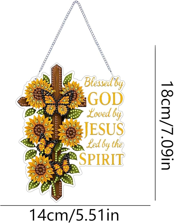 ZeeLionArt Hanging Diamond Art Kits for Adults,Flower Cross Pendant Diamonds Painting Art Kit,5.5x7.1inch Acrylic Diamonds Painting Board Kit Ornament, Special Crystal Diamond Hanging Ornament