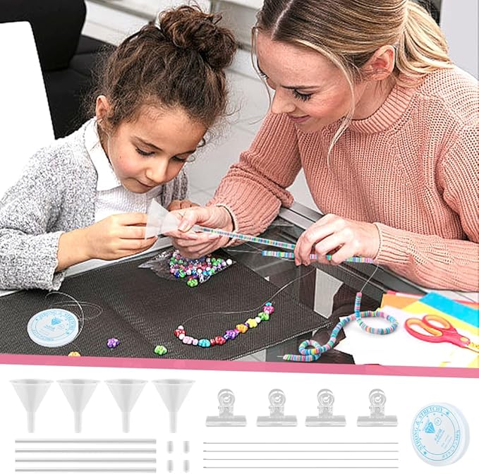 homfanseec Beading Funnel Bracelet Making Kit with Beading Funnels, Beading Needles, Clips, Caps, Tubes, 4pcs Beading Needles Bracelet Making Kit for Jewelry Making, Necklace Making(Clear)