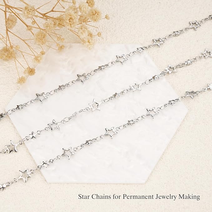 GTVOODX Star Chains for Jewelry Making, Silver 13 Feet Stainless Steel Chain Spool Bulk for Necklace Bracelet Craft DIY Permanent Jewelry Supplies