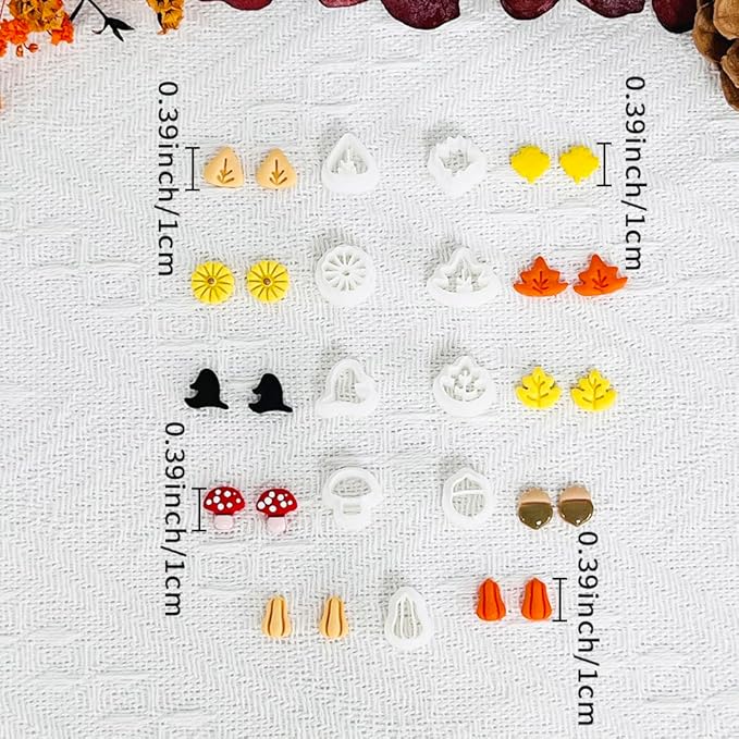Xaekicr 10PCS Autumn Theme Polymer Clay Cutters Set – Fall Leaves, Pumpkin, Mushroom, Ginkgo – Clay Tools for Earrings, Jewelry, Crafts