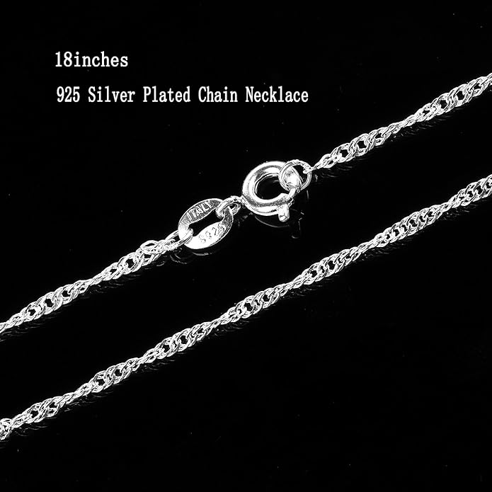 Whaline 24 Pack Silver Plated Chain Necklace 925 Water Ripple Plated Necklace for Jewelry Making Craft, Womens and Girls