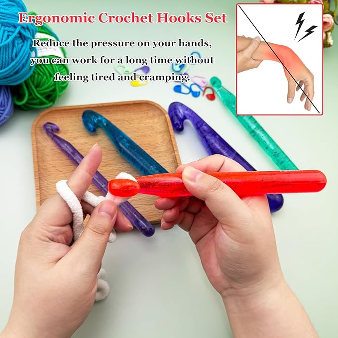 Hobekoee 18mm Large Crochet Hook for Chunky Yarn,Ergonomic Crochet Needles for Arthritic Hands,Plastic Crystal Smooth Crochet Hooks for Handmade DIY Crocheting