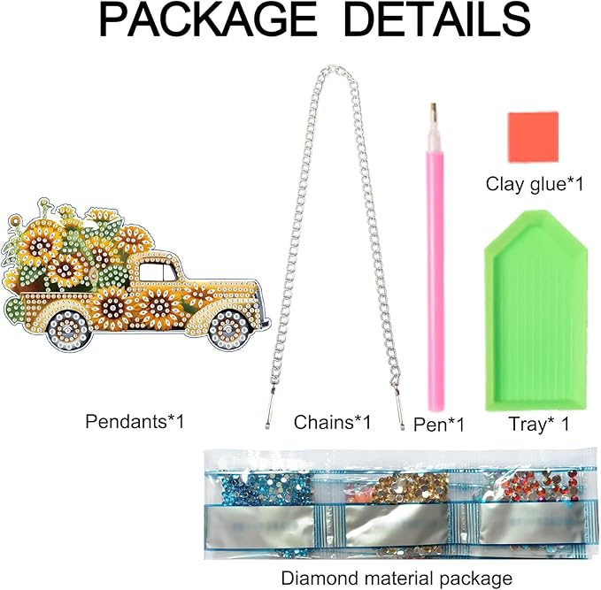 AiYuanzsh Sunflower Car Diamond Painting Pendant Kit, 5D DIY Acrylic Rhinestone Diamond Art Hanging Ornament with Chain, Paint by Number Decorative Art for Wall, Home Decor Gift for Adults