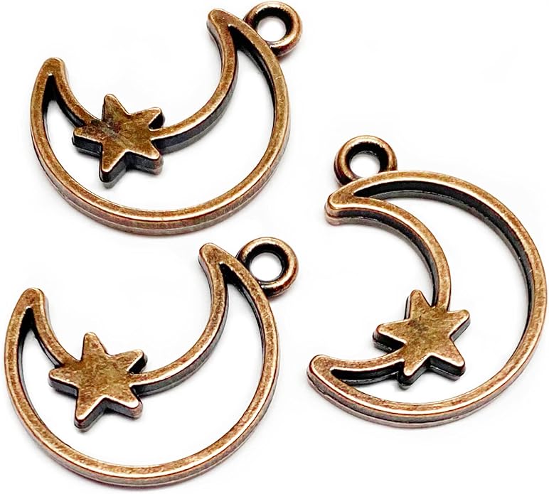 Heather's cf Celestial Beads Moon Charms Pendant Jewelry Making Earrings Necklace Bracelet Kit Findings Jump Rings Lobster Clasp Vintage Finish Plated Non Tarnish Look (Silver Star, 79-150Pcs)