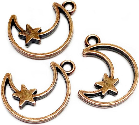 Heather's cf Celestial Beads Moon Charms Pendant Jewelry Making Earrings Necklace Bracelet Kit Findings Jump Rings Lobster Clasp Vintage Finish Plated Non Tarnish Look (Silver Star, 79-150Pcs)