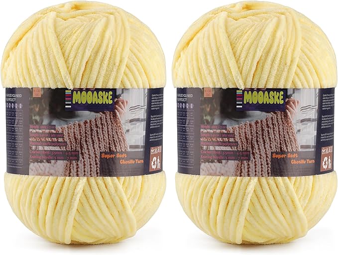 Chunky Velvet Yarn for Crocheting, 2-Pack 14.1oz 524.8 Yards Total, Super Soft Chenille Plush Yarn for Baby Blankets, Amigurumi, Scarves | 20 Colors (2, Duck Egg Yellow)