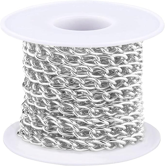 jishi 16ft aluminium curb chain roll, thick twisted chain links, silver plated metal craft chain curb link chain spool for jewelry making necklace bracelet diy crafts, jewelry making findings supplies