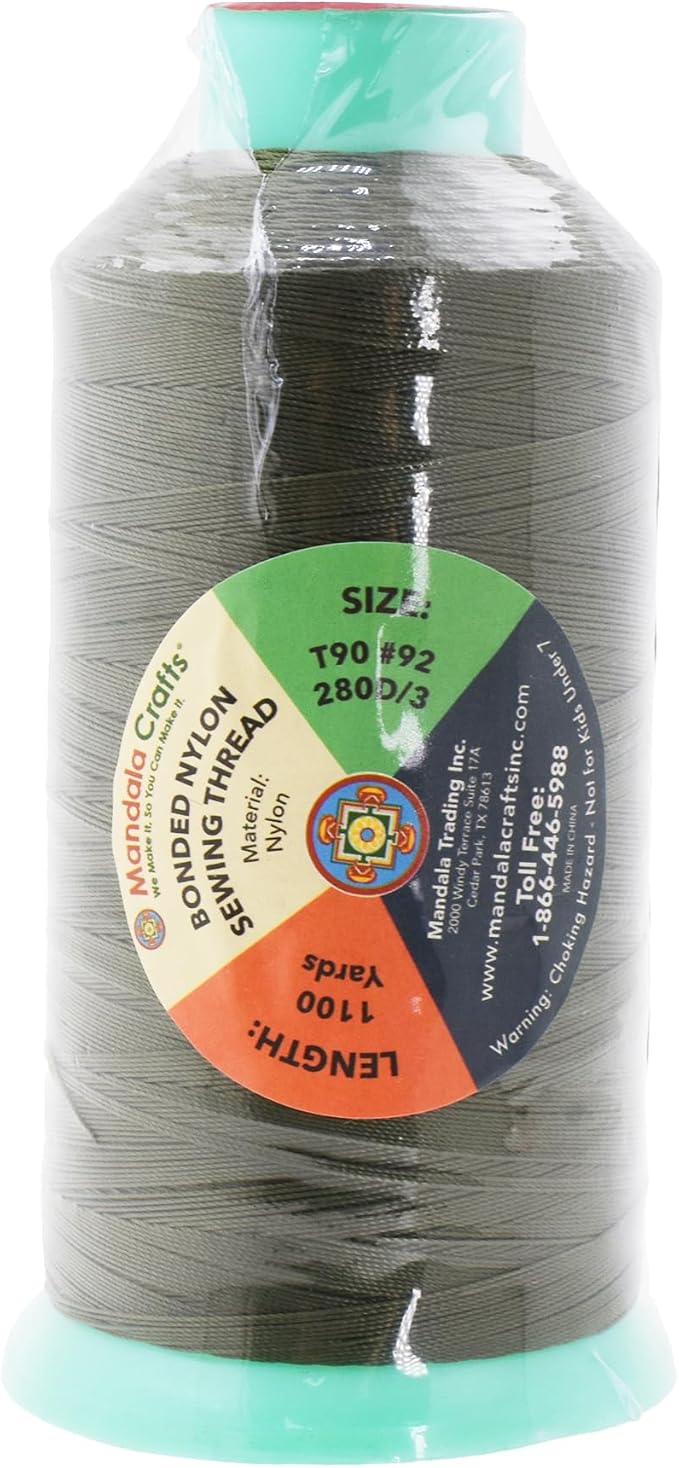 Mandala Crafts Size 92 280D T90 Bonded Nylon Thread - Olive Drab 1100 YDs Tex 90 Heavy Duty Sewing Threads for Leather, Jeans, Weaving, Outdoor Marine Upholstery
