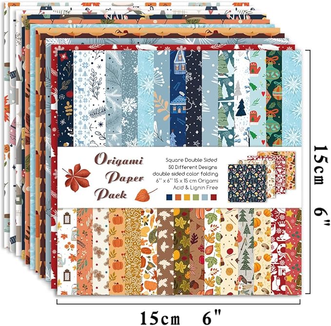 Origami Paper Kit 100 Sheets 70GSM 6 Inch Square Double Sided Color 100 Vivid Solid Colors for Hand Crafts Origami Paper Arts Creativity.Winter Dessert