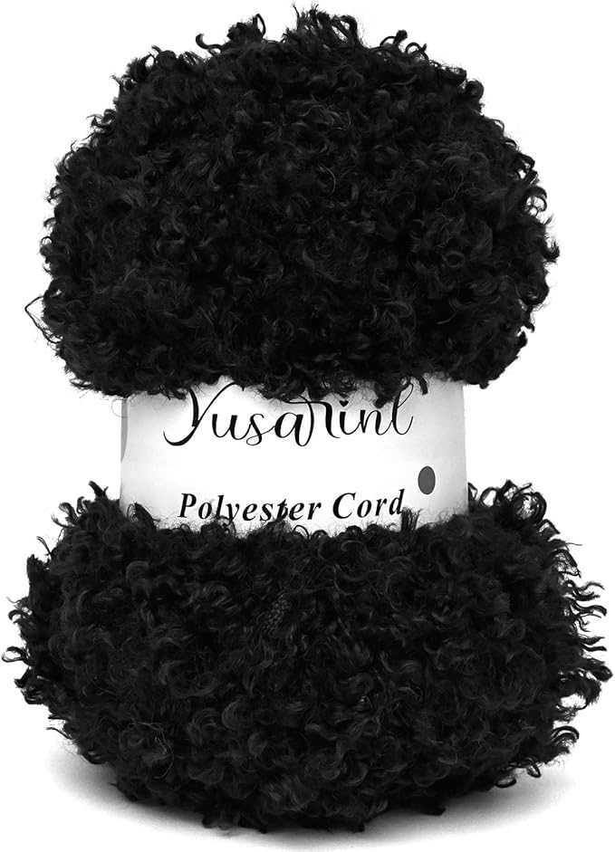 (32 Colors Available) Yusarinl Teddy Bear Yarn,Fuzzy Yarn for Crochet Polyester Plush Fur for Crafts Fluffy Fuzzy for Knitting(3.35 oz, 40 yds)-Black