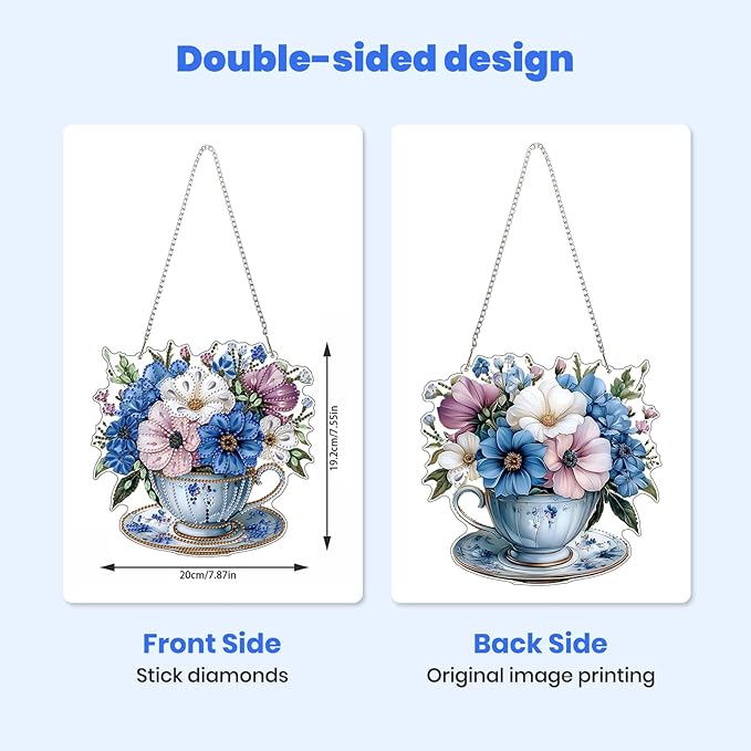 MXJSUA Bouquet Blue Flowers Special Shaped Hanging Diamond Painting Art Kits for Adults, Crystal Rhinestone Acrylic Gem Art Pendant Ornaments Kit for Home Decor and Gift 7.87 * 7.87 Inch