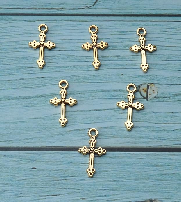 50 Pcs Vintage Crucifix Pendants Beading Charms with Hole Metal Religious Antique Silver Gold Bulk Cross for Jewelry Making Kit DIY Bracelet Necklace Earring Keychain Accessories Supplies