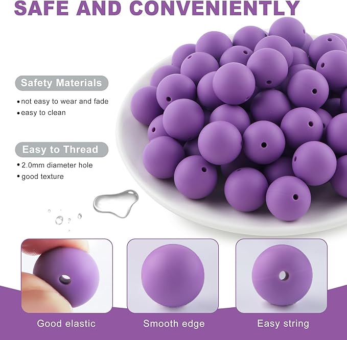 65Pcs 19mm Silicone Beads for Keychain Making Bracelet Necklace, Bulk Round Silicone Beads for Pens(Purple)