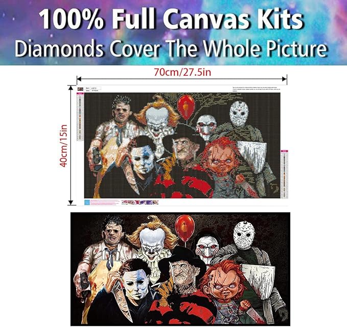 KYOQFVN Halloween Diamond Painting Kits for Adults,5D Full Round Diamond Halloween Clown Diamond Art Kit, Large Dots Diamond Painting for Beginners, DIY Beads for Home Wall Decor, 27.5" x 15"