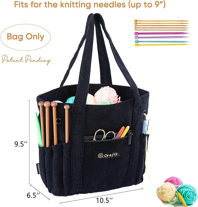 Crochet Bag and Tote - Corduroy Yarn Bag - Yarn Holder for Crocheting - Crochet Storage Bag for Crochet Hooks, Crochet Accessories, Knitting Bag for Crochet Lovers, Mom Gift