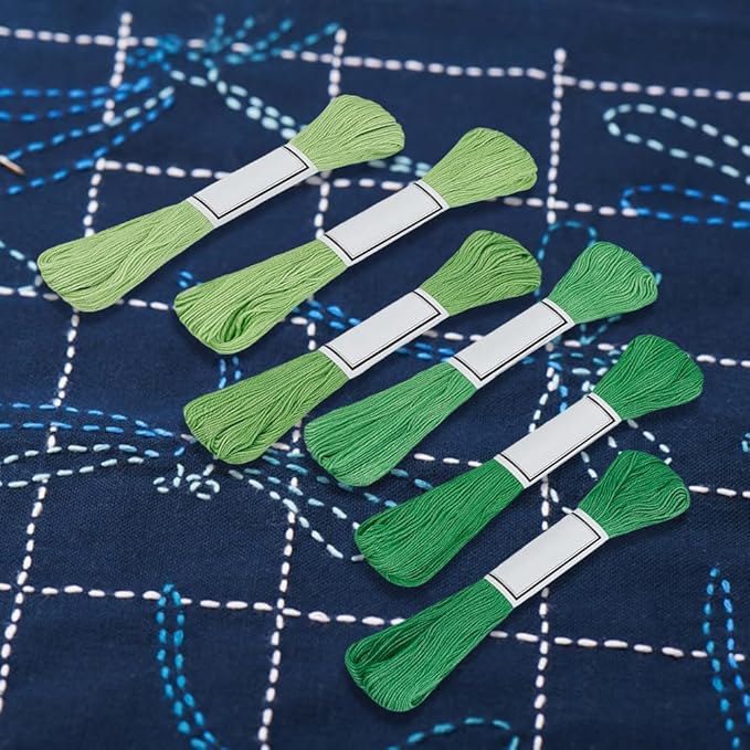 FREEBLOSS 6Pcs Sashiko Thread Sashiko Skein 6 * 50M Pure Cotton Embroidery Thread Japanese Sewing Threads Quilting & Embroidery Sewing Kit Supplies 6 Green Theme Colors