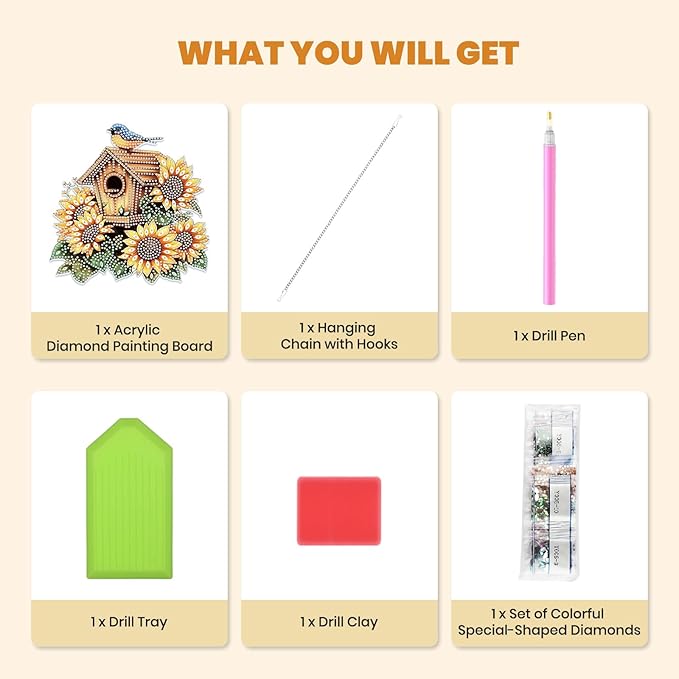 MXJSUA Birdhouse Sunflowers Special Shaped Hanging Diamond Painting Art Kits for Adults, Crystal Rhinestone Acrylic Gem Art Pendant Ornaments Kit for Home Decoration and Gift