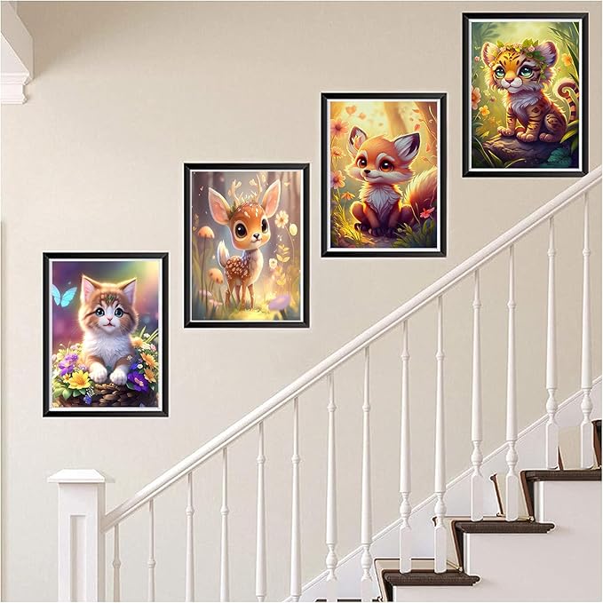Meothan Diamond Art Kits for Adults - 4 Pack Animals Diamond Painting Kits for Adults, 5D Round Full Drill Gem Art Paint by Diamonds Pictures DIY Crafts Kits 9.8 x 13.8 inch (Cat Fox Deer and Tiger)