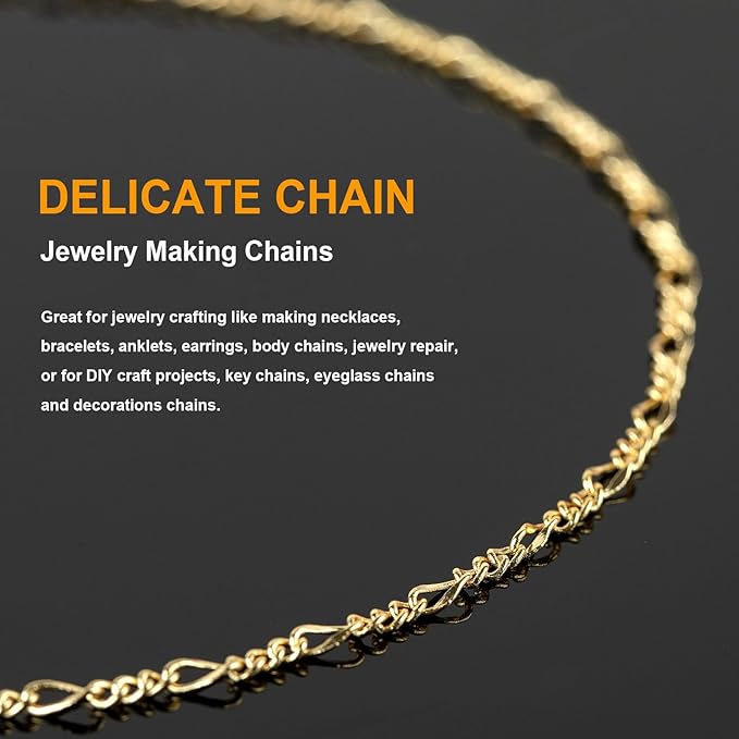KYUNHOO 32.8FT/10M Brass Curb Link Chain Bulk Light Gold Necklace Chain for Jewelry Making Bracelet Making Supplies with Jewelry Clasps for Women DIY