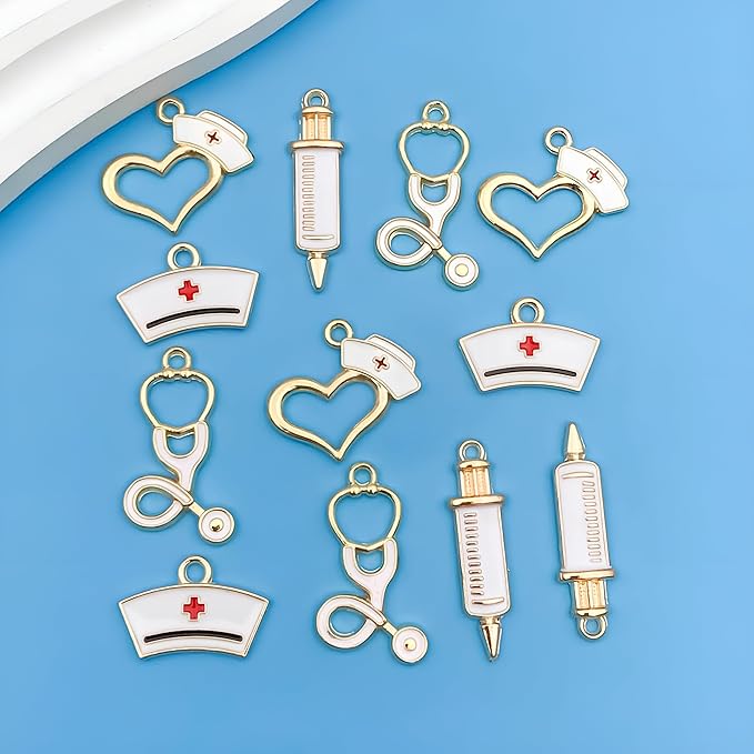 Youdiyla 36pcs Alloy enamel medical nurse series Pendant Jewelry Making DIY Keychain Earrings Pendant Various Design Charms for Jewelry Making Bracelets Necklace (SN205)