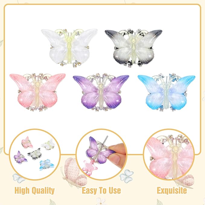 5 PCS Butterfly Focal Beads for Pens, Gradient Rhinestone Beads Pen Making Kit for DIY Fancy Pen Keychains, Craft Supplies Focal Beadable Pens Making