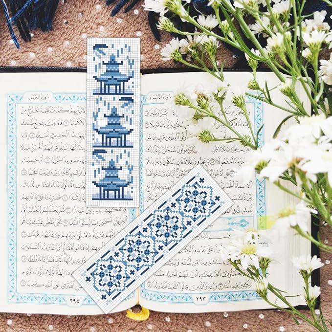 BEUNITONE Cross Stitch Bookmark Kit 6 Pcs Watercolor DIY Bookmarks Cross Stitch Kits for Beginners Birds Flower Stamped Embroidery Bookmark with Landscape Patterns Craft Kit for Gifts 8''x2.4''