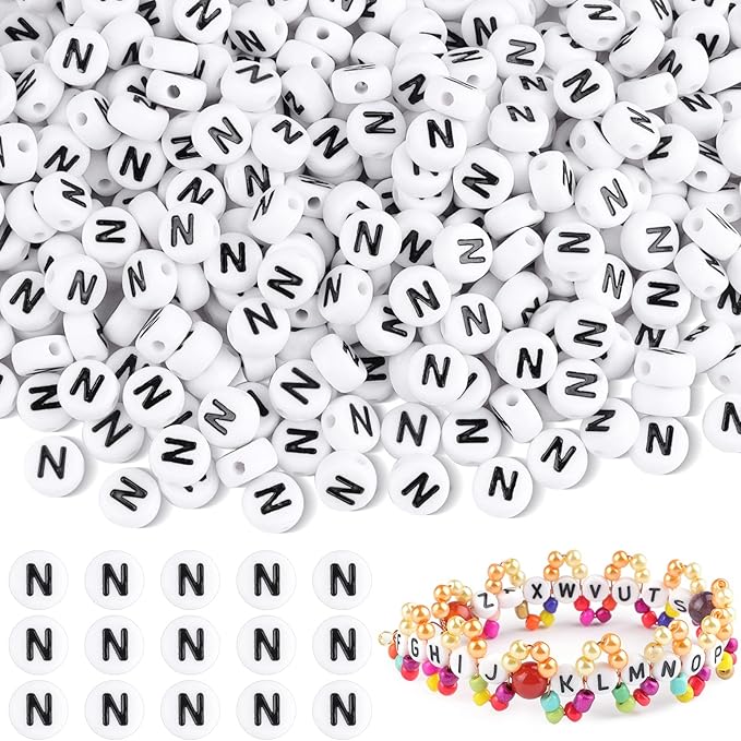 500pcs Letter N Beads Bulk, Letter Beads, Alphabet Bead for Friendship Bracelets, Jewelry Making Supplies,DIY Making Kit