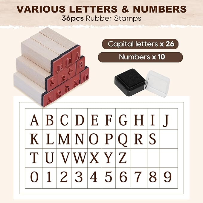 UCEC 36PCS Alphabet Letter Stamps for Clay with Ink Pad – Scrapbook Supplies Rubber Stamps for Journaling, Custom Stamp for Crafting–Letter Stamp Set Scrapbook Kit for Scrapbooking & Stamping Supplies